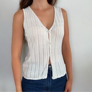Vintage Y2K white button down tank top blouse knit vest medium